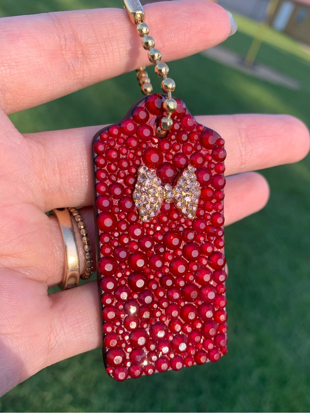 Coach New York Red Leather Hang Tag with Red Rhinestones
